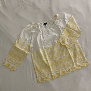 Talbots 3/4 Sleeves White w/ Yellow Lacing Blouse